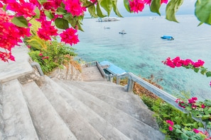 En la playa y playa de arena blanca