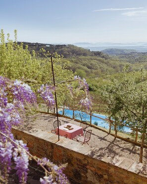 Outdoor dining - Apartment with pool in Montepulciano (Montepulciano)