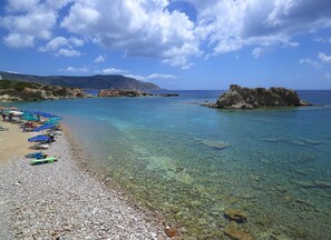 Private beach, sun-loungers, beach umbrellas