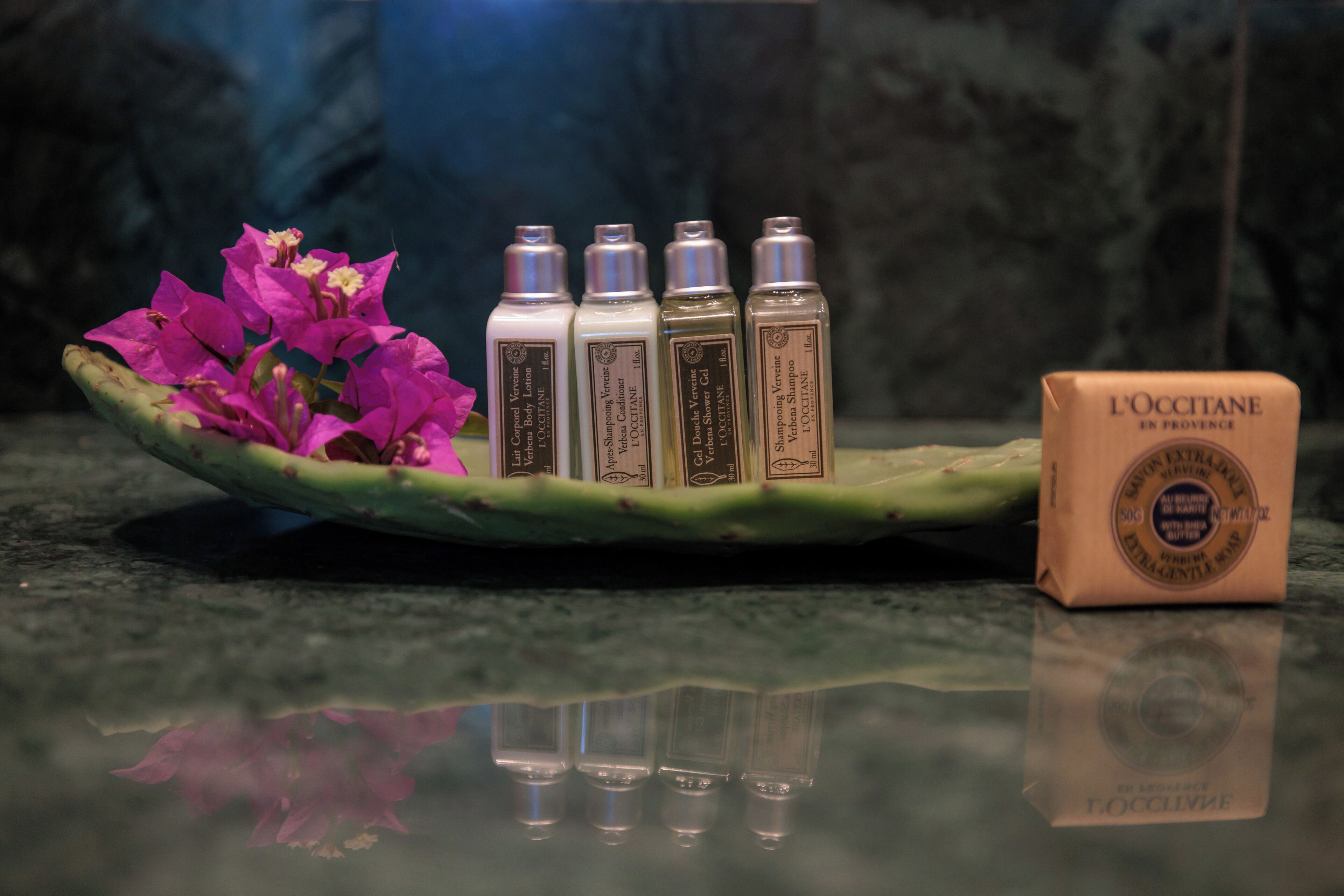 shower, rainfall showerhead, designer toiletries, hair dryer