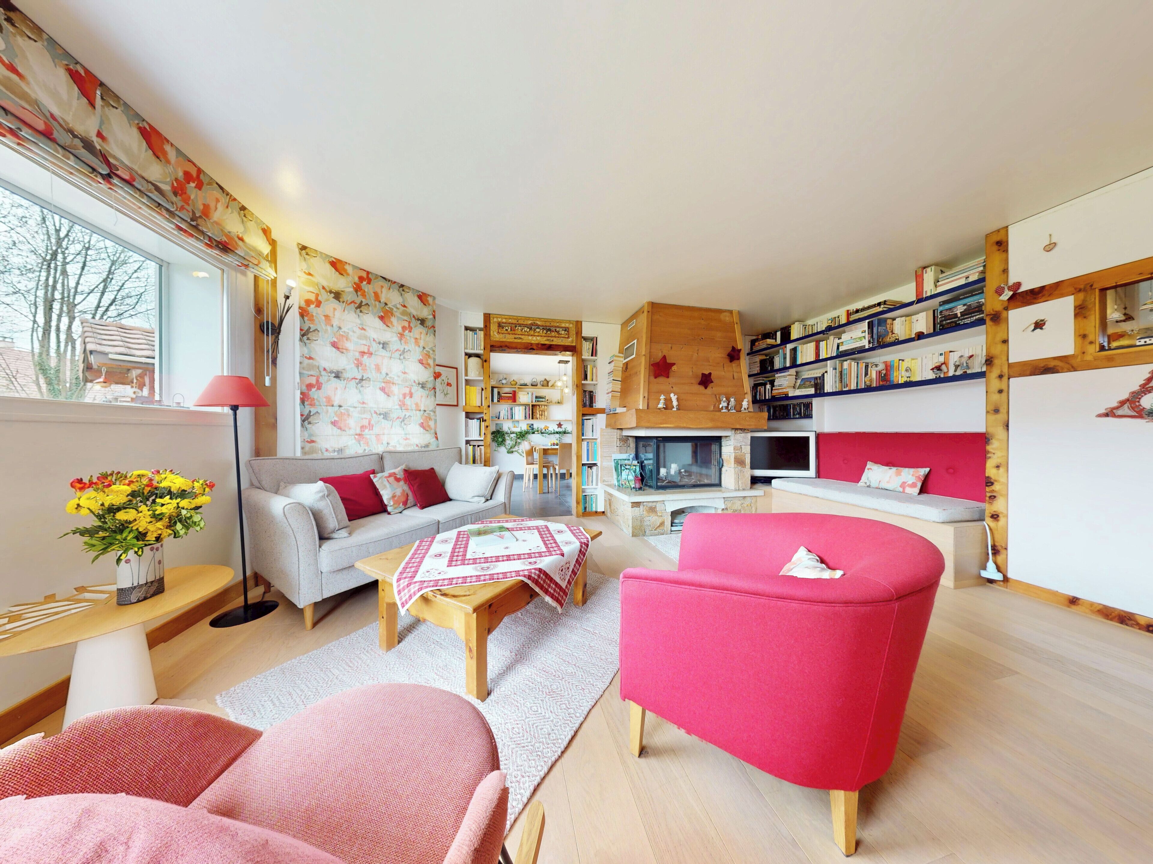 電視、壁爐、DVD 播放機