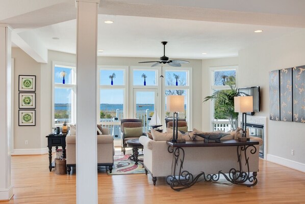 TV, fireplace, DVD player, foosball