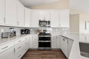 Fridge, microwave, oven, stovetop - Dune Ridge: Oceanfront Duplex, Spa, YMCA Access (Nags Head)