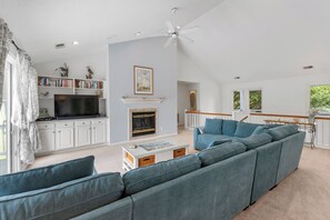 TV, fireplace, DVD player, foosball