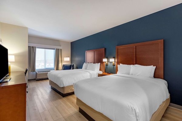 Standard Room, 2 Queen Beds, Non Smoking | Desk, laptop workspace, blackout curtains, iron/ironing board