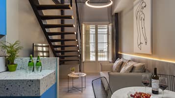 City Duplex, 1 Bedroom, Terrace, City View | Living area | Flat-screen TV