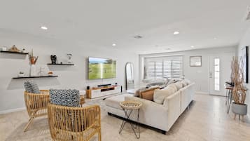 Smart TV, books, music library, stereo