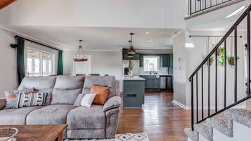 Smart TV, fireplace, table football