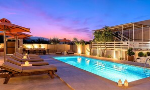 Outdoor pool, a heated pool - Villa Remezzo Heated Pool, Beach Side, 24 guests (Paralia Kourna)