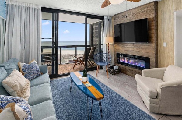 Smart TV, fireplace, streaming services