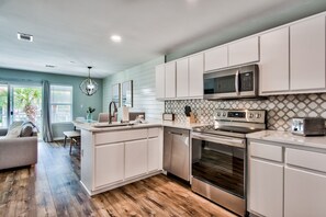 Fridge, microwave, oven, dishwasher