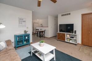 Smart TV, video games, foosball, books