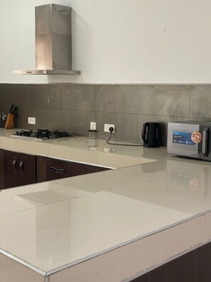 Kühlschrank, Mikrowelle, Herdplatte, Wasserkocher