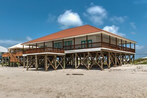 House, 4 Bedrooms | Exterior - Dauphin Charm - Gulf Front! Pet Friendly - Wrap Around Porch With Observation Deck And Outdoor Seating 4 Bedroom Home by RedAwning (Dauphin Island)