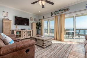 House, 4 Bedrooms | Living room - Awake On The Gulf - Gulf Front! Gaze Up At The Stars From Your Large Deck While Listening To The Waves Crash. 4 Bedroom Home by RedAwning (Dauphin Island)