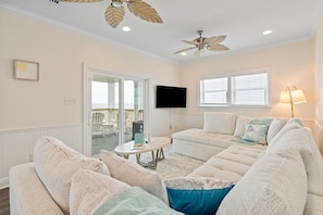 House, 6 Bedrooms | Living area | TV - Shamrock Shores - Gulf Front West End Pet Friendly Property With Room For Everyone. 3 Master Suites! 6 Bedroom Home by RedAwning (Dauphin Island)