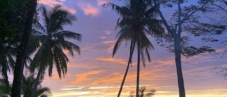 On the beach, sun-loungers, beach towels