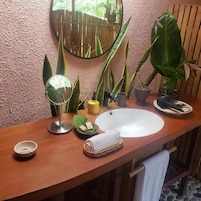 Ducha, cabezal de ducha tipo lluvia, secador de pelo y albornoces