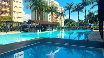 2 outdoor pools, pool umbrellas, pool loungers