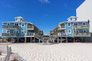 Enjoy beach access from this beachfront property featuring multi-story buildings with spacious balconies.
