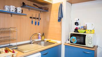 Fridge, microwave, oven, electric kettle