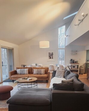 Smart TV, fireplace, DVD player, books