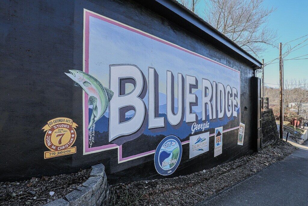 A mural of Blue Ridge with a fish and a mountain.