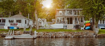 Lakefront; view of ski mountain, firepit, dock, kayaks, laundry, outdoor shower