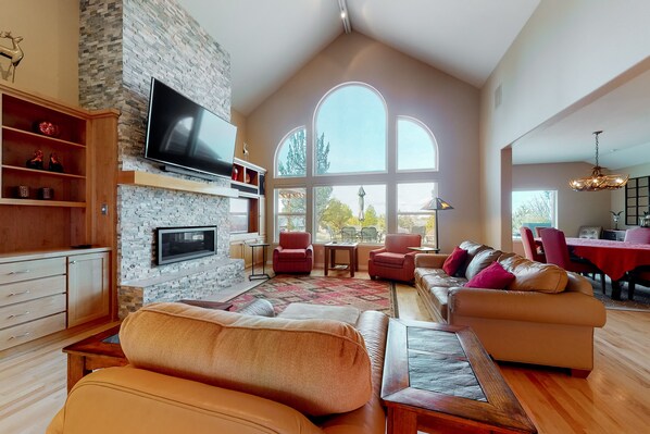 Televisión, chimenea y reproductor de DVD 