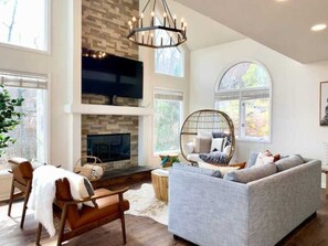 Smart TV, fireplace, video games