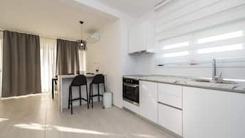 Appartement, 1 chambre, terrasse | Cuisine privée | Bouilloire électrique, serviettes en papier