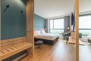 In-room safe, desk, laptop workspace, blackout curtains
