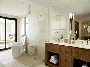 Combined shower/bathtub, jetted bath