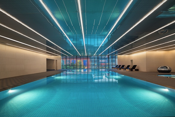 Indoor pool, open 9:00 AM to 9:00 PM, sun loungers, lifeguards on site