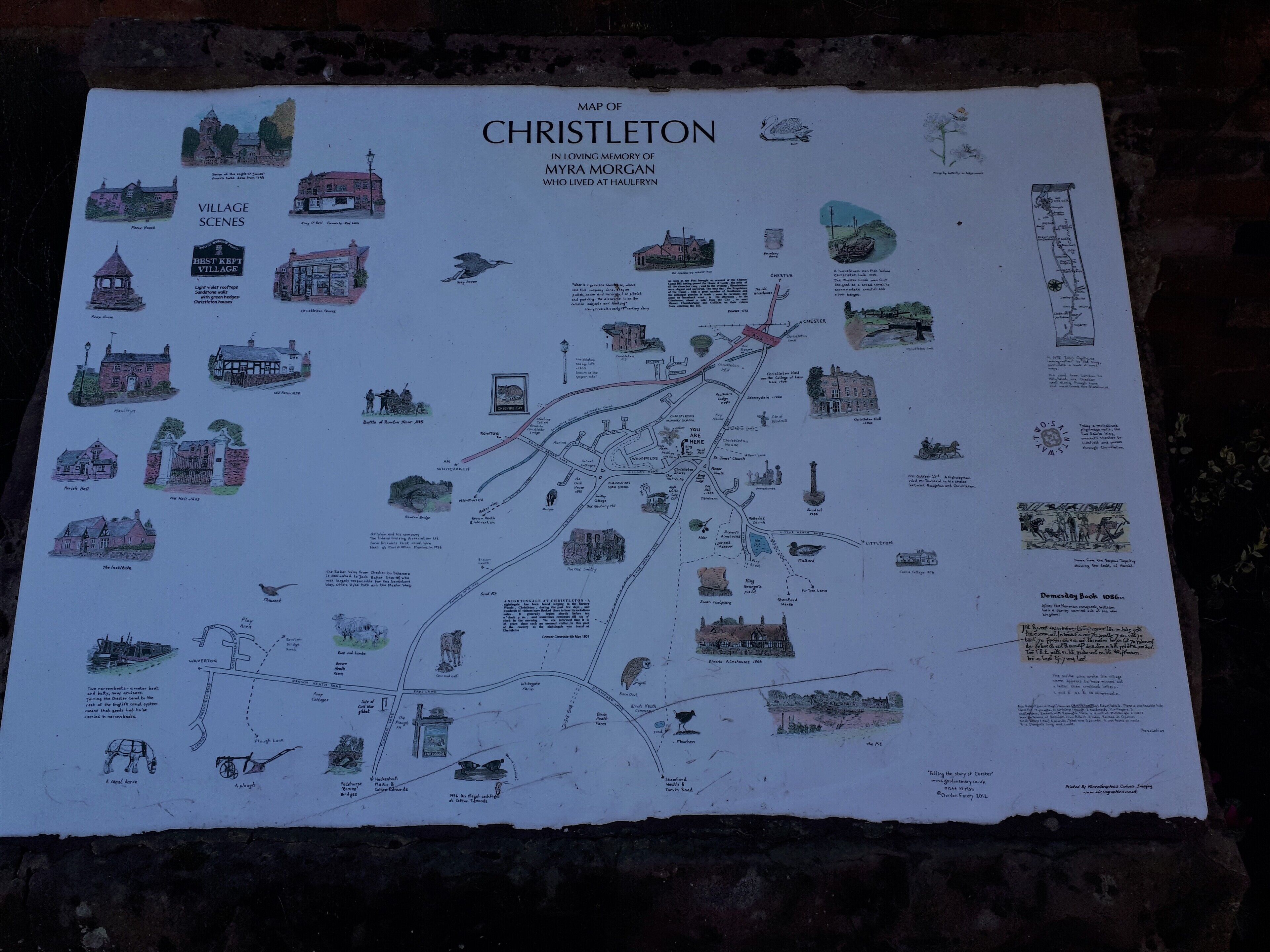 A map of Christleton with village scenes and landmarks.