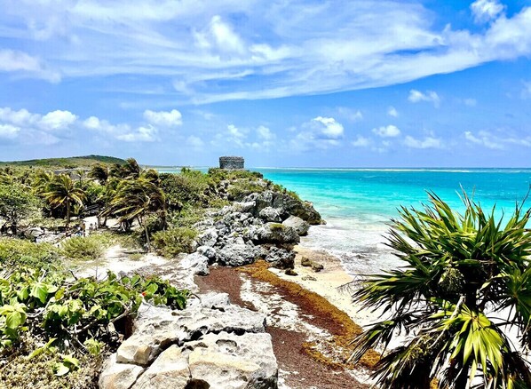 靠近海滩、沙滩毛巾