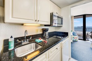 Fridge, microwave, coffee/tea maker