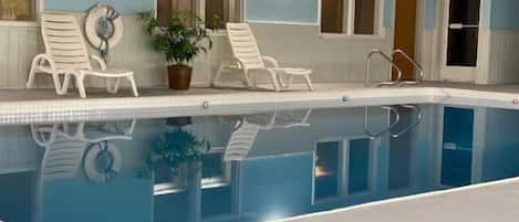 Indoor pool, open noon to 9:30 PM, sun loungers