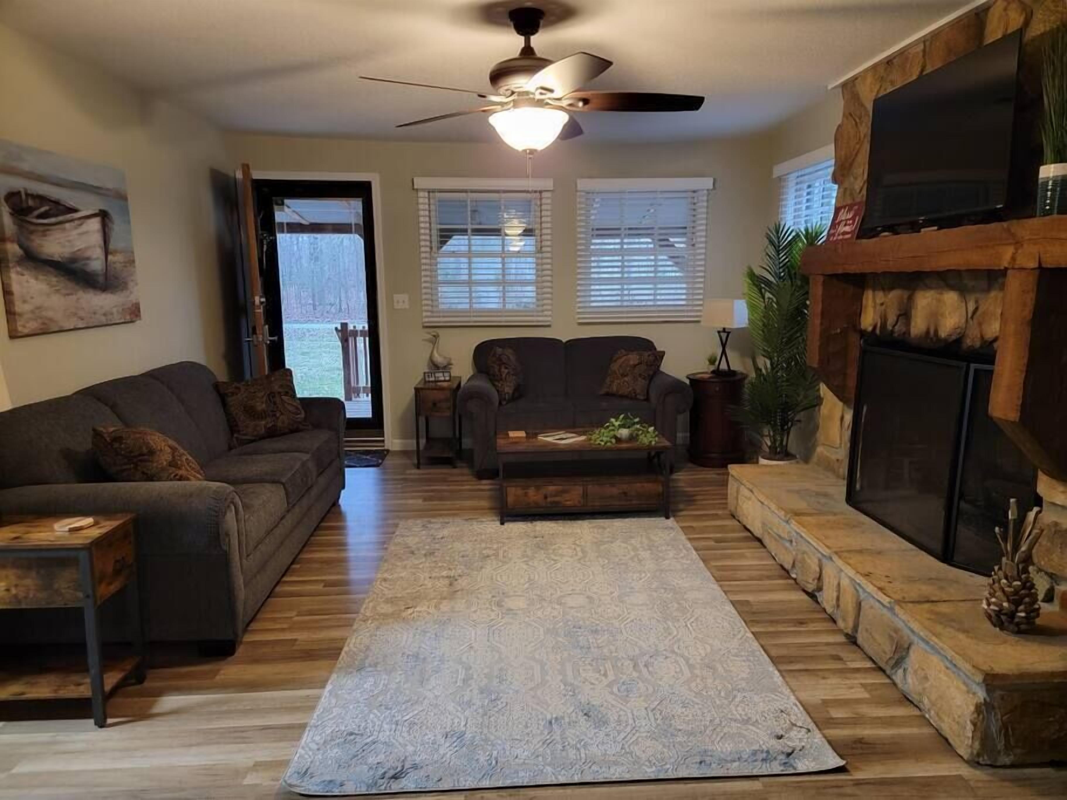 Cozy cabin inviting you to "Just Breathe"