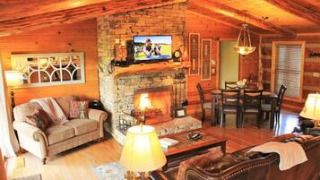 Smart TV, fireplace, table football