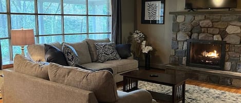 TV, fireplace