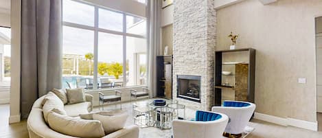 TV, fireplace, table football, ping pong