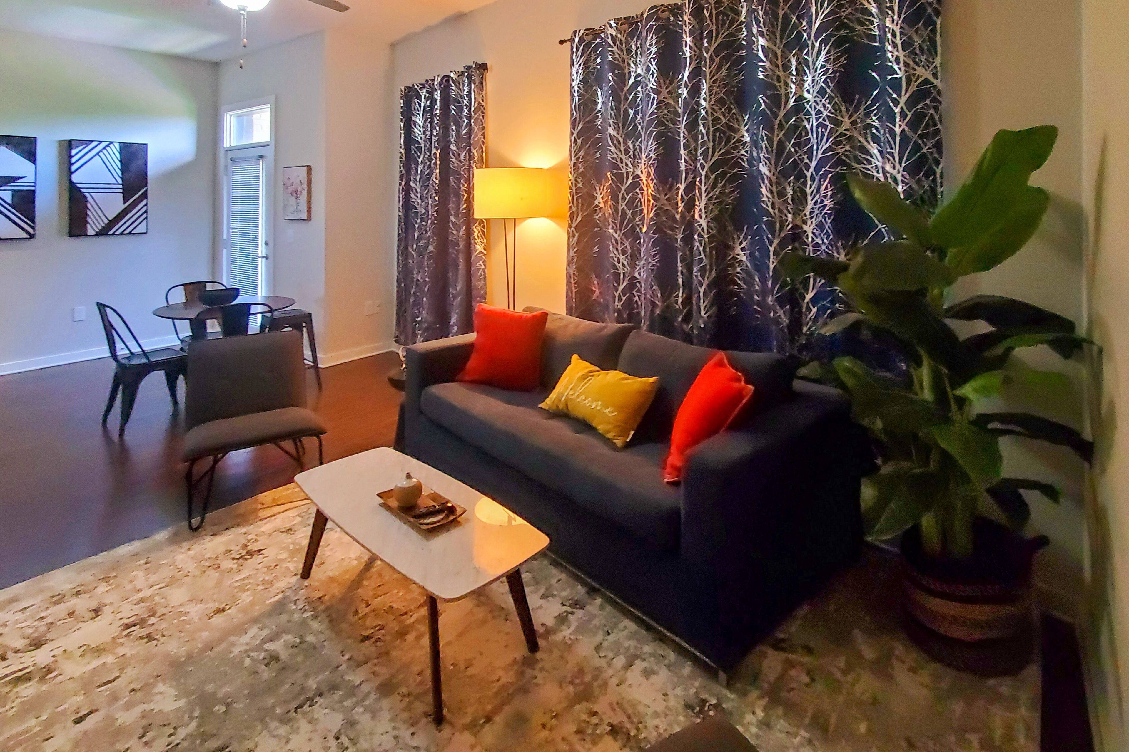 Welcoming third-floor condo with fast WiFi, central A/C, washer/dryer, & balcony