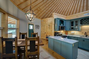 Fridge, microwave, oven, stovetop - Luxury 2BD 2BA Yurt, Hot Tub, Firepit in Deep Creek Smoky Mountain Natl Park (Bryson City)