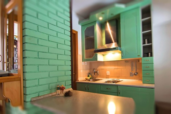 Refrigerador, placa de cocina, utensilios de cocina, isla de cocina