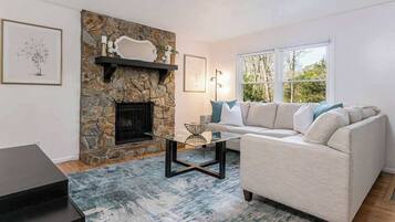 TV, fireplace, offices