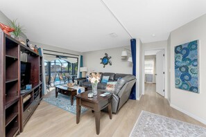 Smart TV, DVD player, books, music library