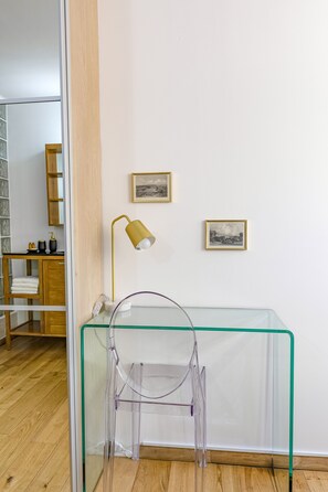 1 bedroom, desk, iron/ironing board, travel cot