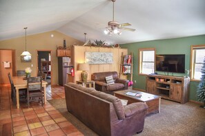 Télévision, cheminée, lecteur de DVD