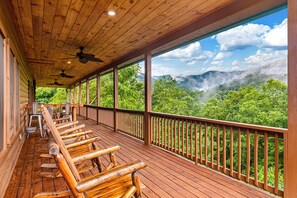 Terrace/patio - Luxury 5BR Lodge | Smoky Views, Game Room, Hot Tub (Whittier)